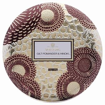 Gilt Pomander Hinoki 3 Wick Candle Tin