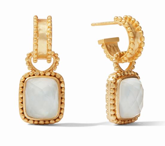 Marbella Hoop and Charm Gold Iridescent Clear Crystal Earrings