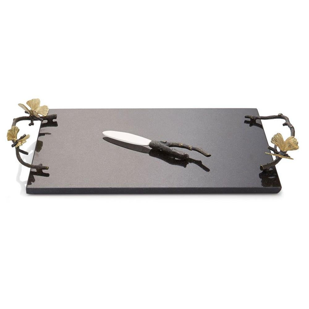 Butterfly Ginkgo Black Cheese Board with Knife