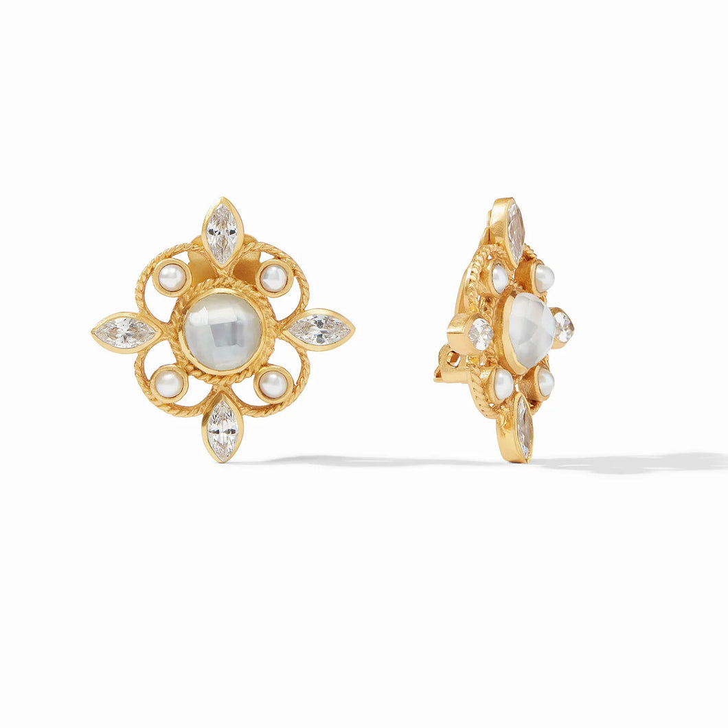 Monaco Gold Iridescent Clear Crystal Clip On Earrings
