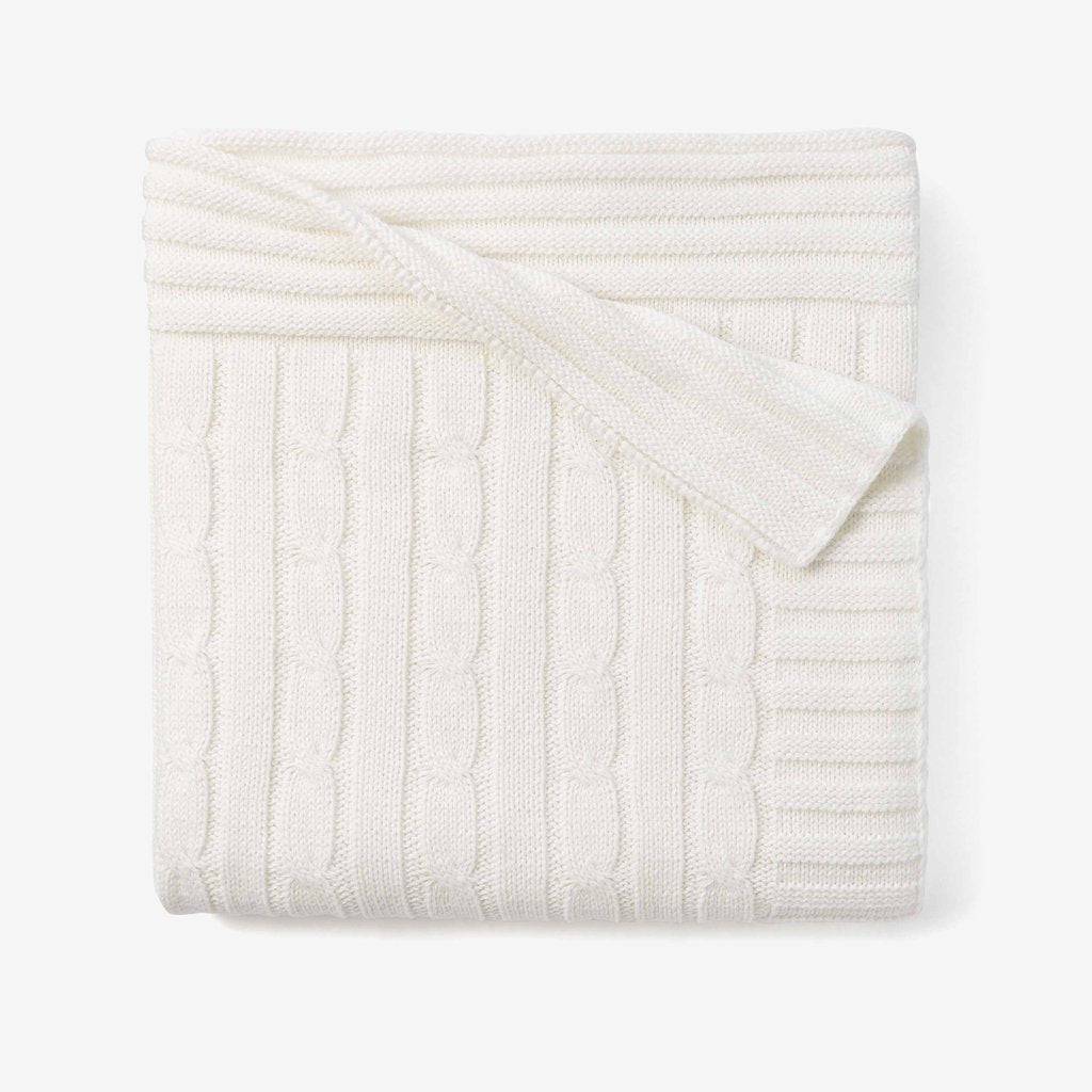 White Cable Knit Cotton Baby Blanket