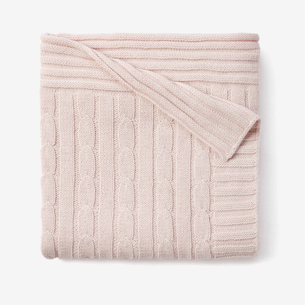 Pink Cable Knit Cotton Blanket