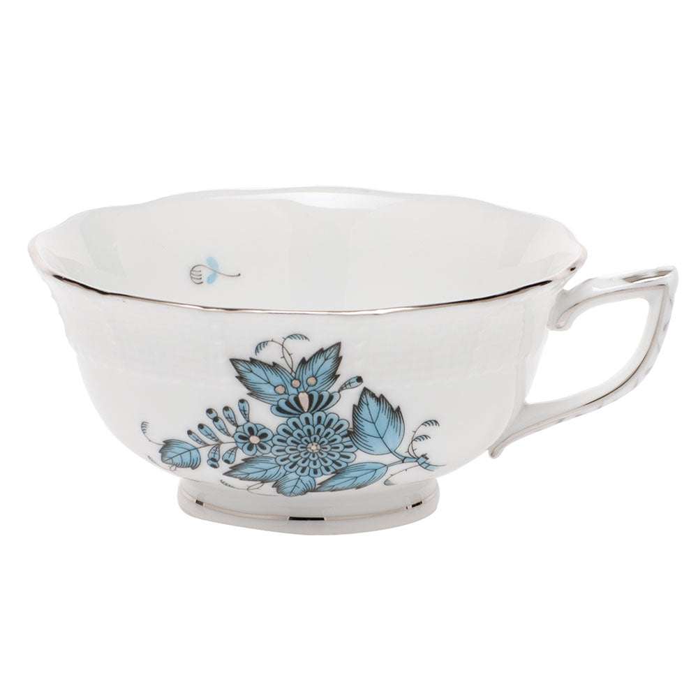 Chinese Bouquet Turquoise and Platinum Tea Cup