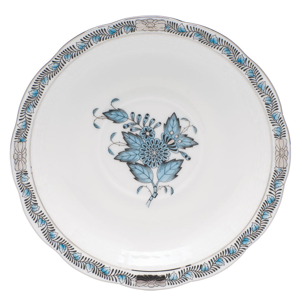 Chinese Bouquet Turquoise and Platinum Tea Saucer