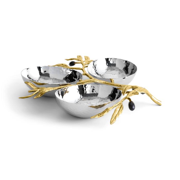 Olive Branch Gold Triple Compartment Dish